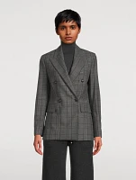 Double-Breasted Blazer Check Print