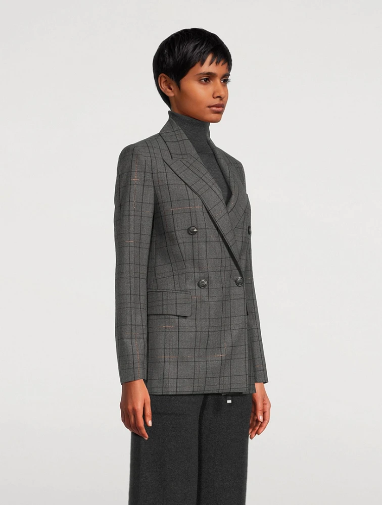 Double-Breasted Blazer Check Print