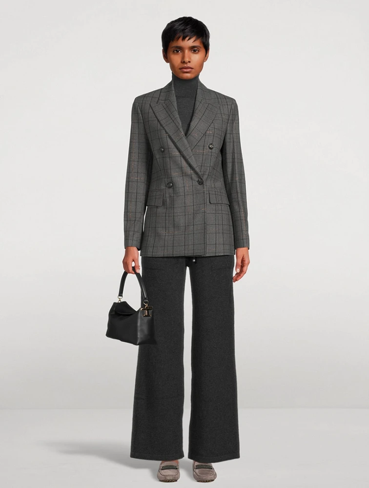 Double-Breasted Blazer Check Print