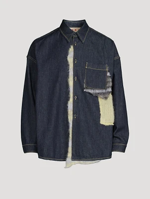Mohair-Patchwork Denim Shirt