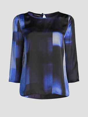 Satin Blouse Check Print