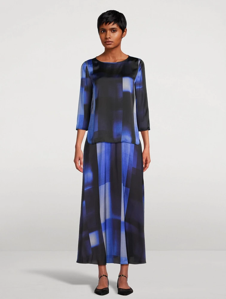 Satin Blouse Check Print