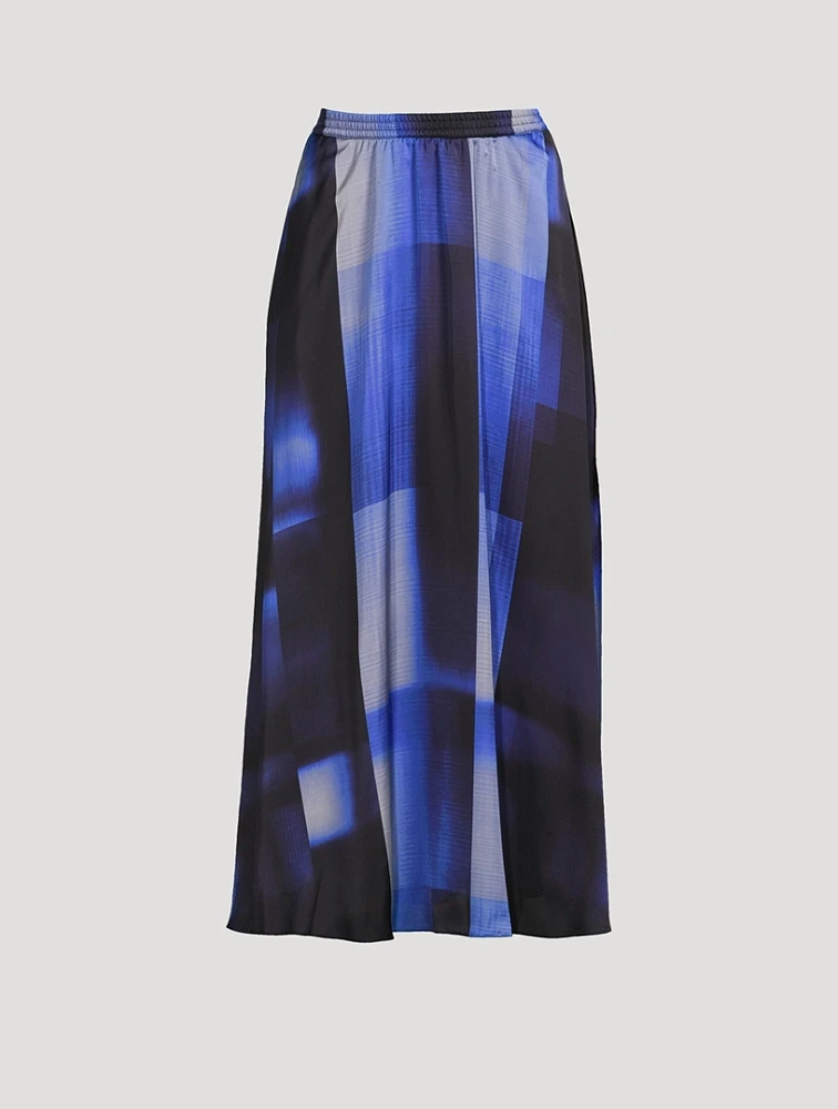 Satin Maxi Skirt Check Print