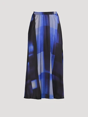 Satin Maxi Skirt Check Print