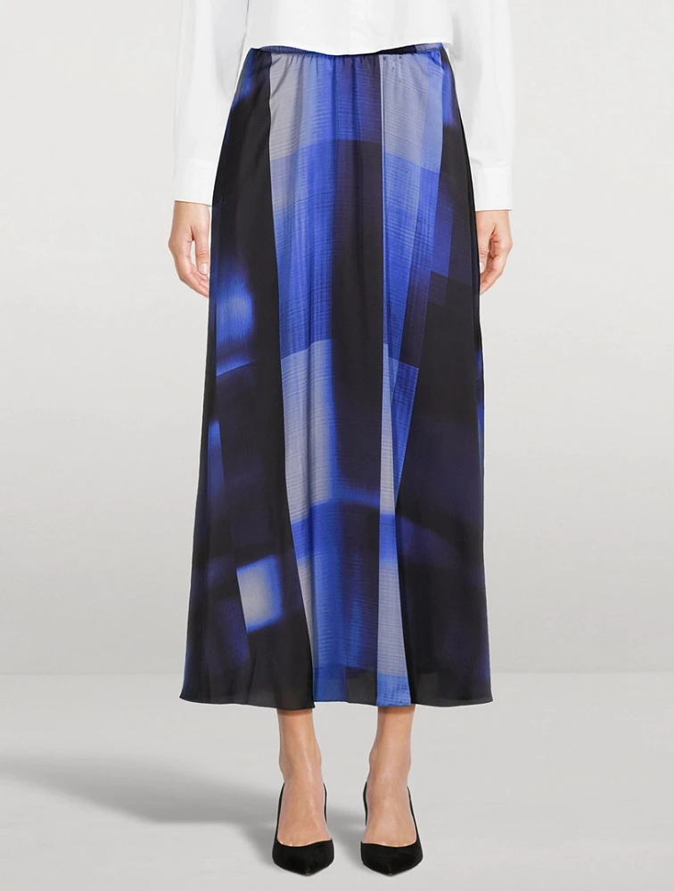 Satin Maxi Skirt Check Print