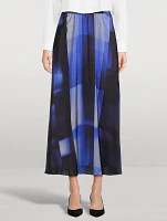 Satin Maxi Skirt Check Print
