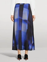 Satin Maxi Skirt Check Print