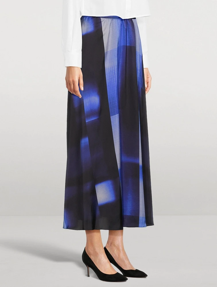 Satin Maxi Skirt Check Print