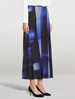 Satin Maxi Skirt Check Print