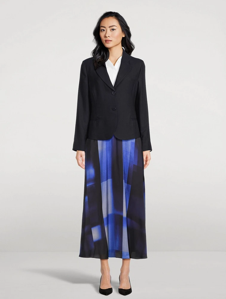 Satin Maxi Skirt Check Print