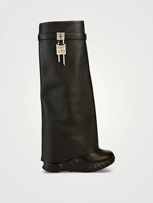 Shark Lock Biker Leather Knee-High Boots