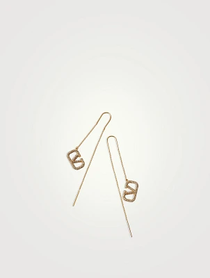 VLogo Pendant Threader Earrings With Crystals