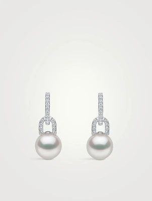 Jazz 18K White Gold Pearl And Double Diamond Earrings