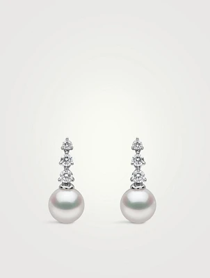 Diamond Classic 18K White Gold Akoya Pearl Diamond Drop Earrings