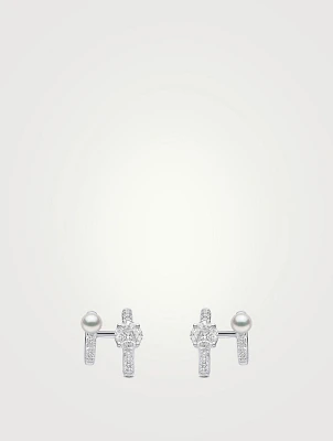 Baby Glitz 18K White Gold  Akoya Pearl And Multi-Cut Diamond Hoop Earrings