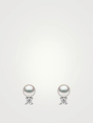 Trend 18K White Gold Freshwater Pearl And Diamond Petite Stud Earrings
