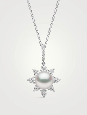 Trend 18K White Gold Pearl And Diamond Star Pendant Necklace