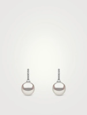 Classic 18K White Gold Freshwater Pearl And Diamond Earrings