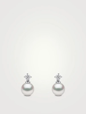 Classic 18K White Gold Akoya Pearl And Diamond Earrings