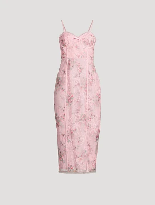 Tresor Lace Bustier Dress Ikat Bouquet Print