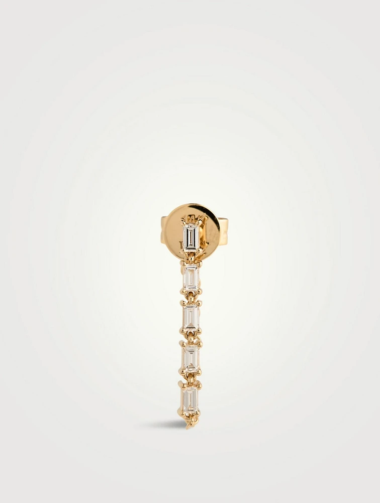 14K Gold Multi Diamond Baguette Chain Stud Earring