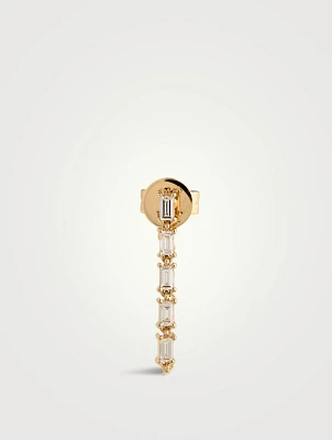 14K Gold Multi Diamond Baguette Chain Stud Earring