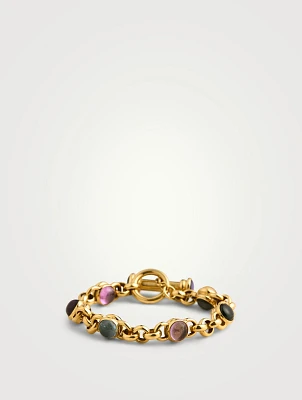 Vintage 18K Gold Multi-Gemstone Toggle Bracelet