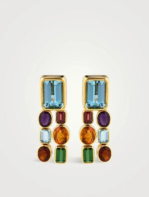 Estate 18K Gold Mutli-Gemstone Drop Earrings