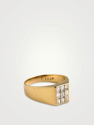 Estate 18K Gold Baguette Diamond Signet Ring
