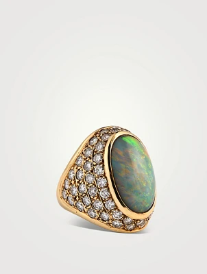 Vintage 14K Gold Black Opal And Diamond Ring