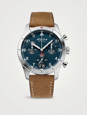 Startimer Stainless Steel Leather Strap Watch