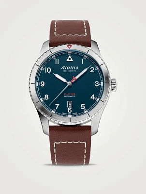 Startimer Pilot Automatic Stainless Steel Leather Strap Watch