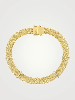 14K Gold Diamond Bar Mesh Bracelet