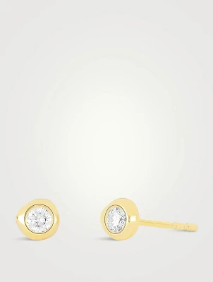 14K Gold Diamond Pillow Stud Earrings