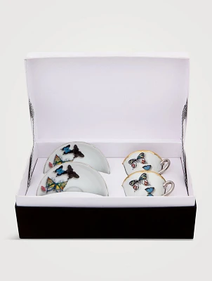 Set Of Two Butterfly Parade Coffee Cups And Saucers