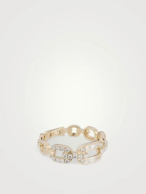 14K Gold Diamond Graduated Chain Ring
