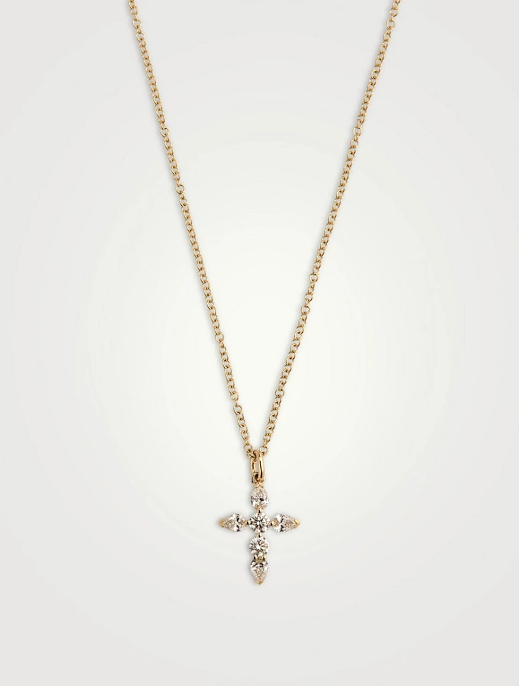 14K Gold Diamond Cross Pendant Necklace