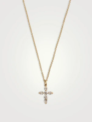 14K Gold Diamond Cross Pendant Necklace