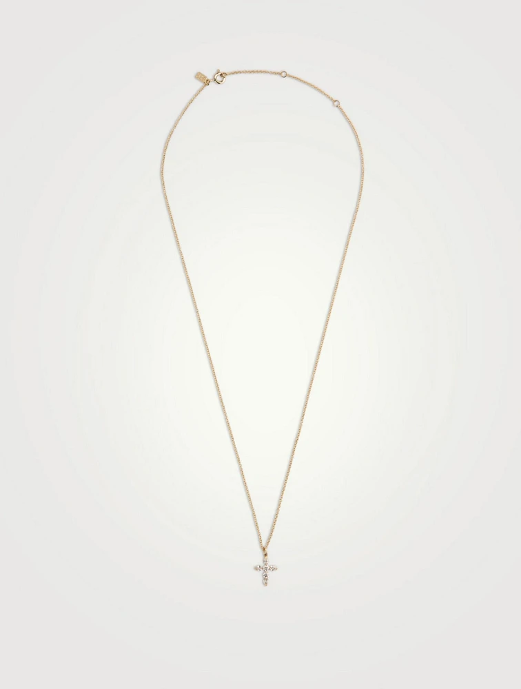 14K Gold Diamond Cross Pendant Necklace