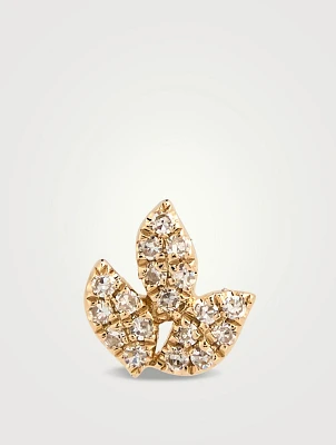 14K Gold Pavé Diamond Leaf Stud Earring