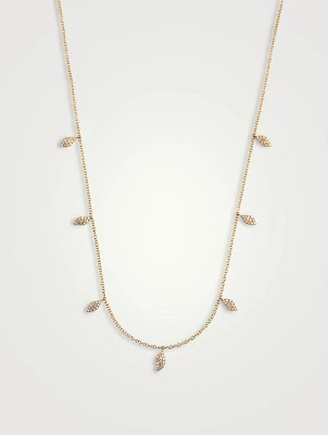 14K Gold Pavé Diamond Multi Leaf Necklace