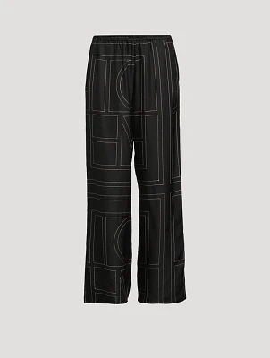 Silk Pajama Pants Monogram Print