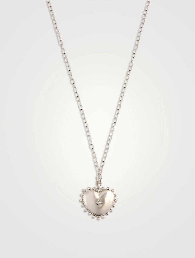 Dew Drop Silver Large Heart Locket Necklace