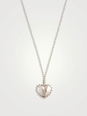 Dew Drop Silver Large Heart Locket Necklace