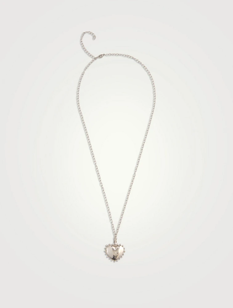 Dew Drop Silver Large Heart Locket Necklace