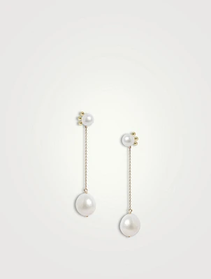 14K Gold Pearl Linear Drop Earrings
