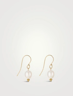 Recycled 14K Gold Oval Pearl Hook Earrings