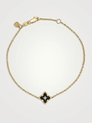 14K Gold Mini Moroccan Charm Chain Bracelet With Diamond