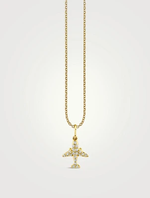 14K Gold Airplane Charm Necklace With Diamonds
