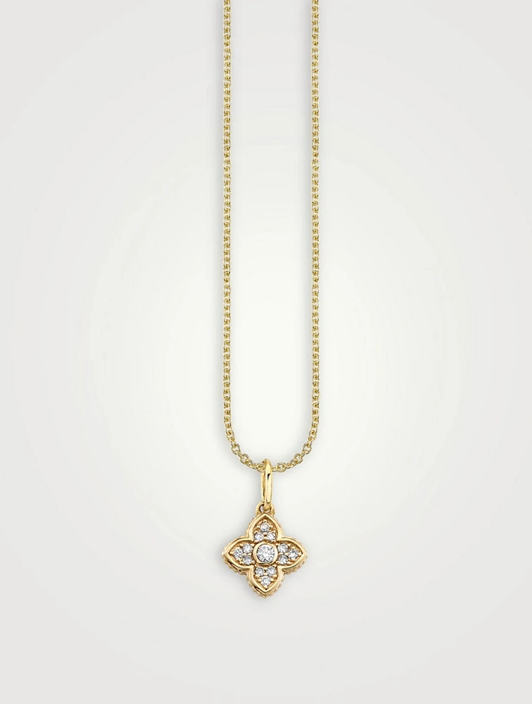 14K Gold Mini Moroccan Charm Necklace With Diamonds